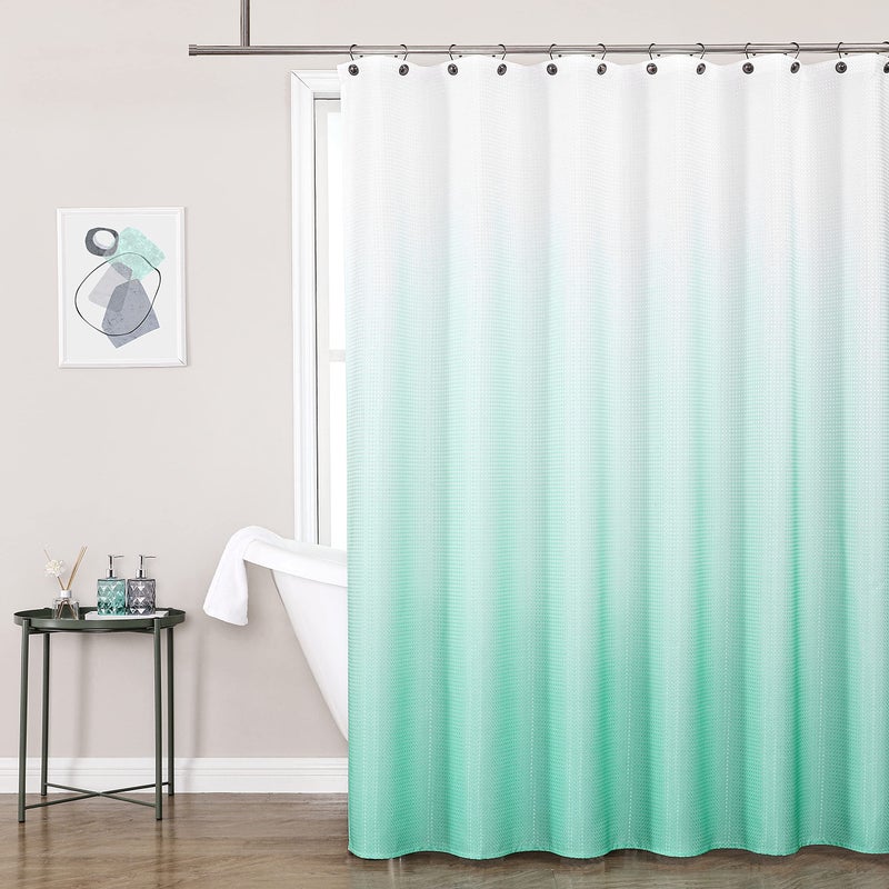 WEST LAKE Waffle Fabric Shower Curtain Aqua Ombre Decorative Spa Bathroom Shower Curtain with Grommet No Hook Water Resistant Machine WashableGradient White to Aqua Blue 70 Wx72 L
