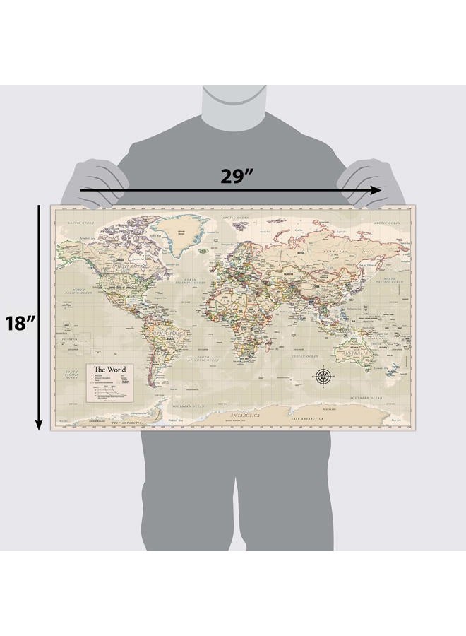 Palace Learning Antique Laminated World Map & US Map Poster Set - 18" x 29" - Wall Chart Maps of The World & United States - Made in The USA - Updated for 2020 (Laminated, 18" x 29") - Image 2