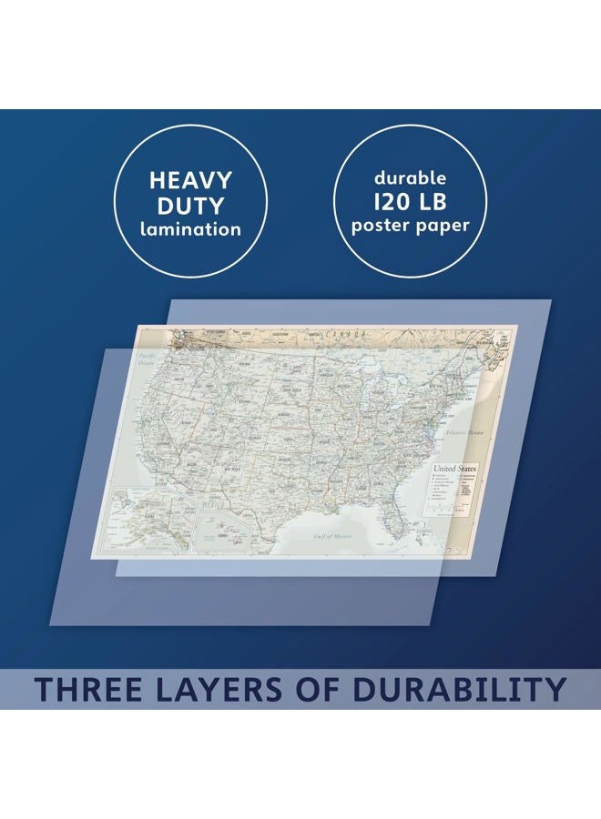 Palace Learning Antique Laminated World Map & US Map Poster Set - 18" x 29" - Wall Chart Maps of The World & United States - Made in The USA - Updated for 2020 (Laminated, 18" x 29") - Image 3