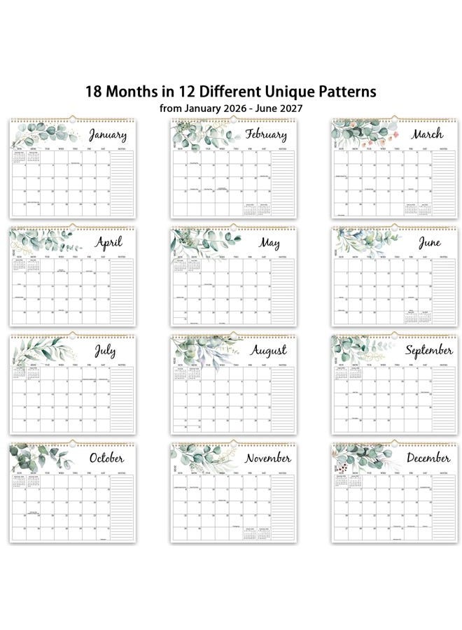 PIOOJK 2026 Wall Calendar - 18 Months Calendar from January 2026 - June 2027, Aesthetic Greenery Large Hanging Calendar with Thick Paper, Perfect for Office Home Monthly Organizing & Planning, 14"×11" - Image 2