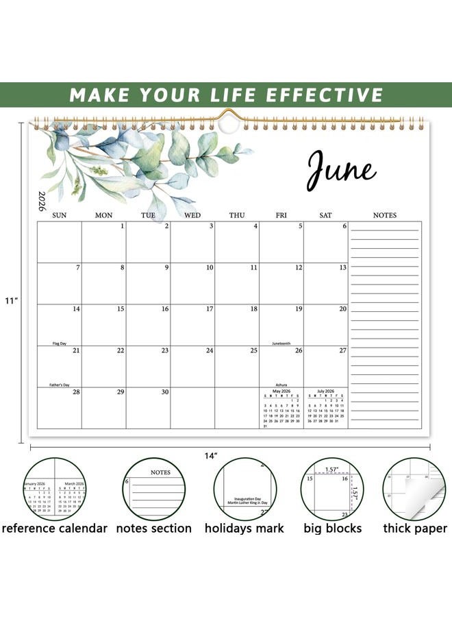 PIOOJK 2026 Wall Calendar - 18 Months Calendar from January 2026 - June 2027, Aesthetic Greenery Large Hanging Calendar with Thick Paper, Perfect for Office Home Monthly Organizing & Planning, 14"×11" - Image 3