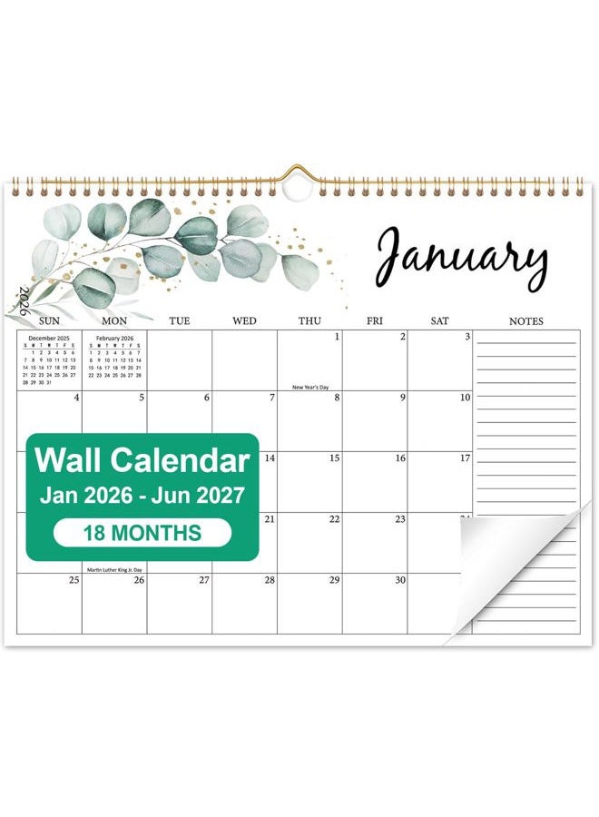 PIOOJK 2026 Wall Calendar - 18 Months Calendar from January 2026 - June 2027, Aesthetic Greenery Large Hanging Calendar with Thick Paper, Perfect for Office Home Monthly Organizing & Planning, 14"×11" - Image 1