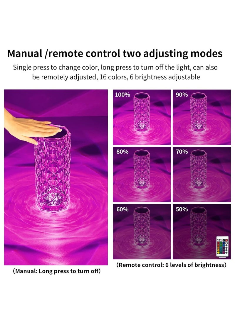 ELTRAZONE Crystal Table Lamp Rose Lamp, 16 Colors Changing, RGB Touch Lamp with Remote Control, USB-C Rechargeable, Romantic Rose Diamond Table Lamps for Living Room Bedroom - Image 2