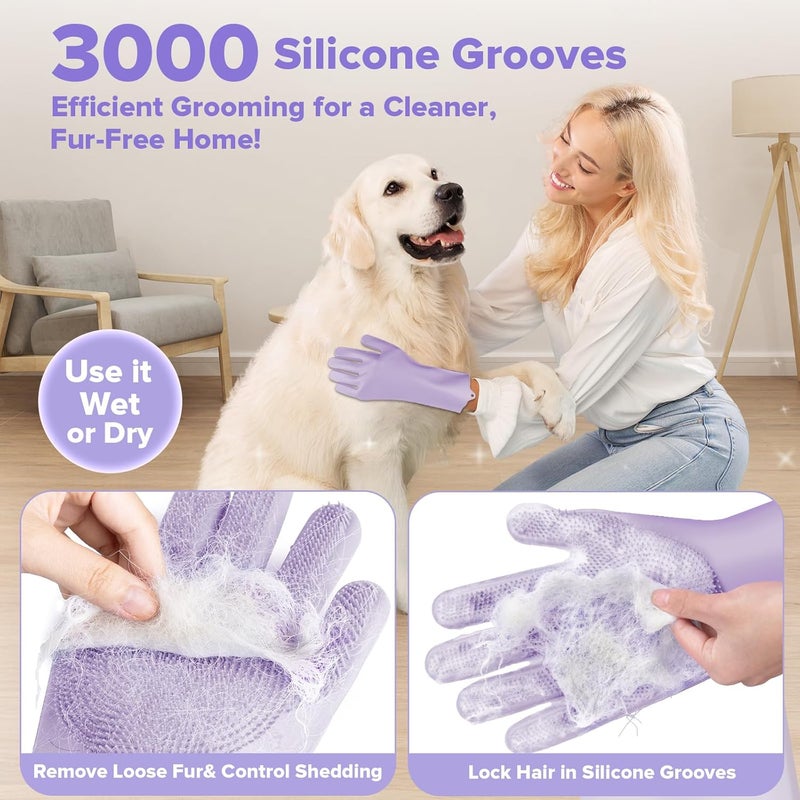 Augwind 6PCS Pet Grooming Kit for Dogs,Cats and Horses | Dog Washing Gloves | Dog Bath Brush | Dog Bath Gloves | Dog Shampoo Brush | Pet Grooming Gloves | Dog Bath Supplies (Purple) - Image 3