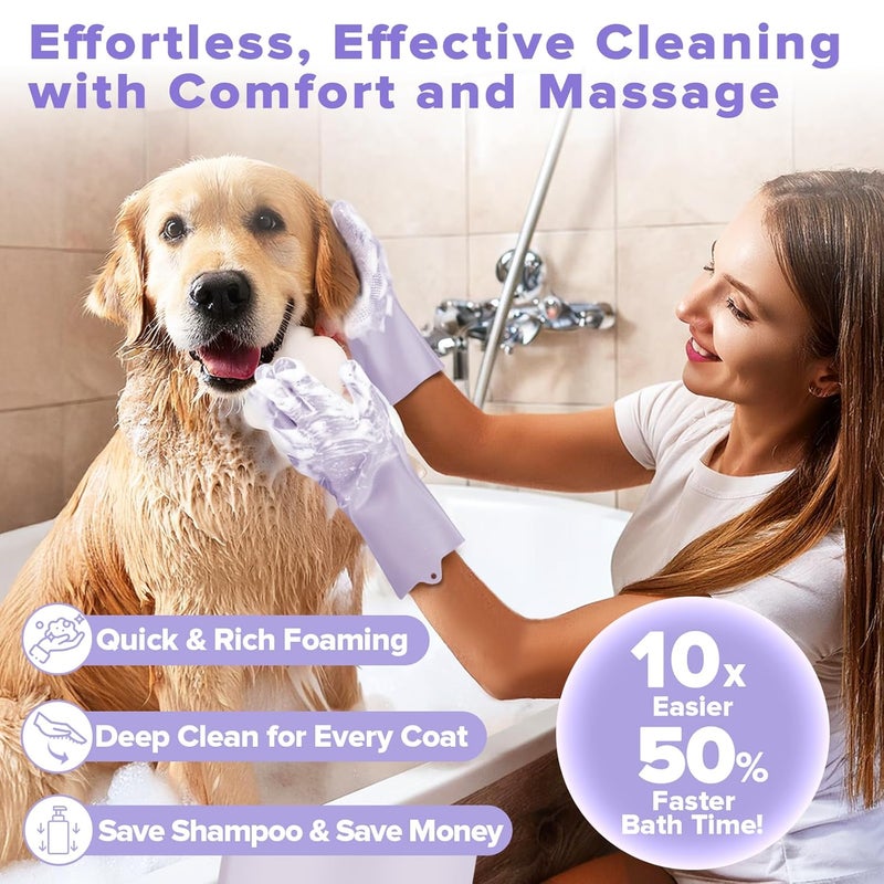 Augwind 6PCS Pet Grooming Kit for Dogs,Cats and Horses | Dog Washing Gloves | Dog Bath Brush | Dog Bath Gloves | Dog Shampoo Brush | Pet Grooming Gloves | Dog Bath Supplies (Purple) - Image 2