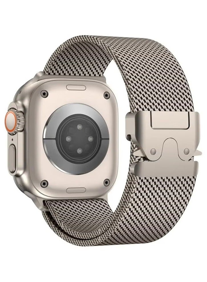 for Apple Watch Metal Bands Ultra 2 49mm 46mm Series 10, 1:1 Stainless Steel Mesh Loop with Parachute-style Metal Buckle for Apple Watch Series 7 8 9 45mm Series 6 5 4 44mm, Titanium - Image 1