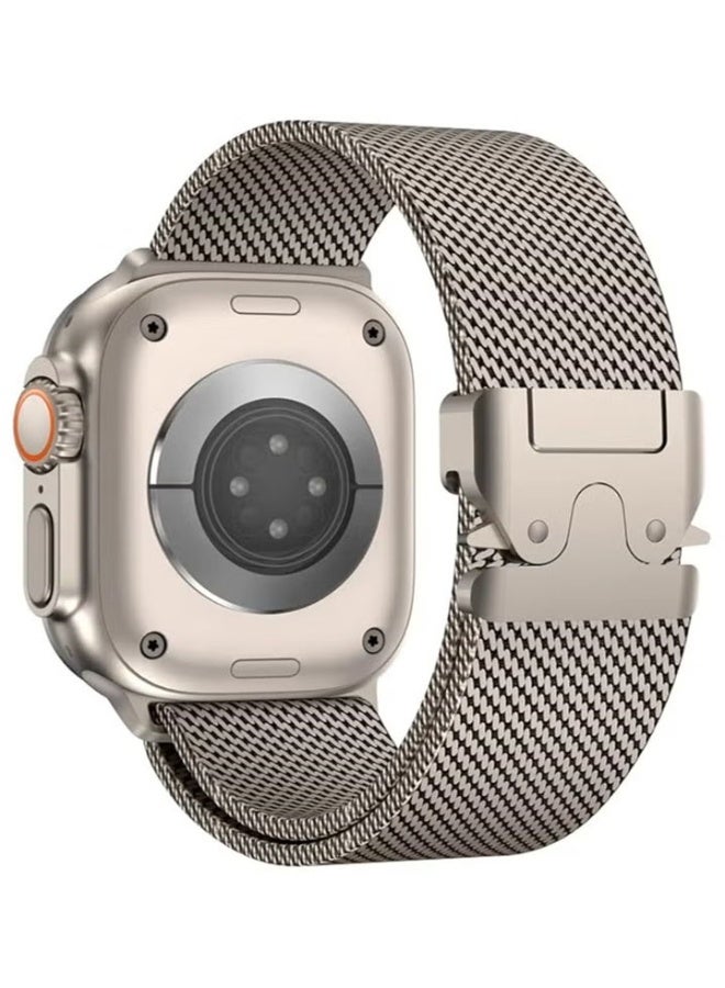 for Apple Watch Metal Bands Ultra 2 49mm 46mm Series 10, 1:1 Stainless Steel Mesh Loop with Parachute-style Metal Buckle for Apple Watch Series 7 8 9 45mm Series 6 5 4 44mm, Titanium - Image 1