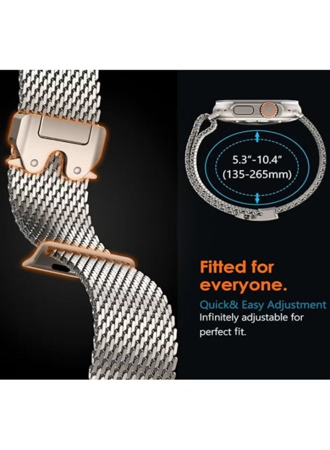 for Apple Watch Metal Bands Ultra 2 49mm 46mm Series 10, 1:1 Stainless Steel Mesh Loop with Parachute-style Metal Buckle for Apple Watch Series 7 8 9 45mm Series 6 5 4 44mm, Titanium - Image 4