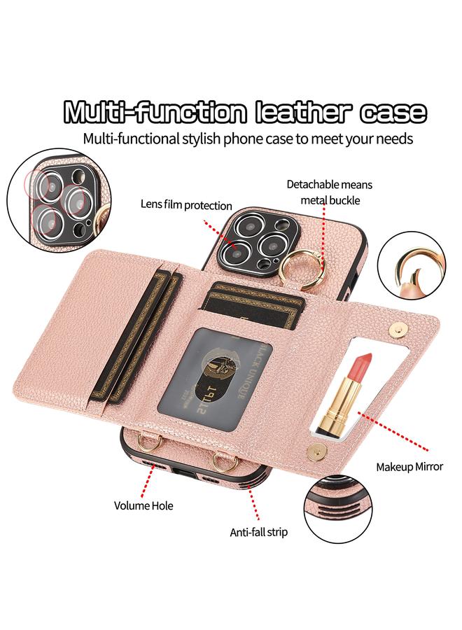 زبون جراب هاتف iPhone 13 Crossbody Ring Wallet Leather Cover Back Case - Image 3