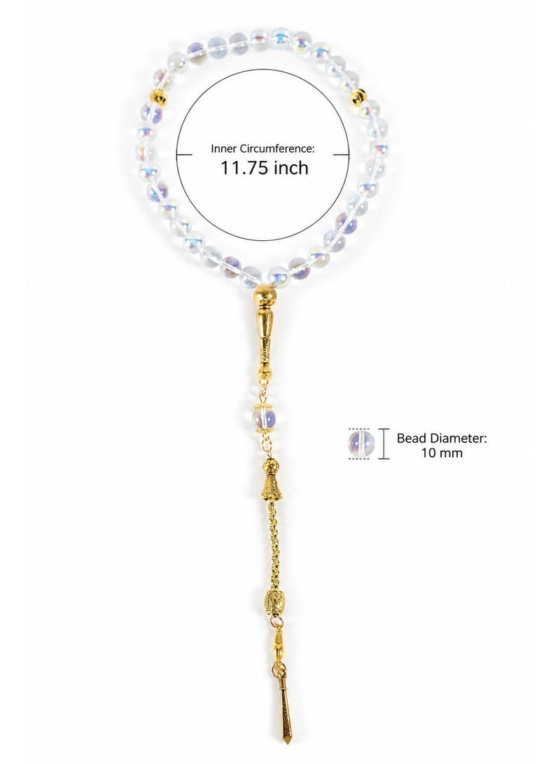 TranquilBeads 33-Bead Aurora Borealis Beads Tasbih Misbaha, Iridescent Crystal Prayer Beads with Golden Tassel, Gift for Men Women, Ramadan Eid Birthday Gift Box - Image 5