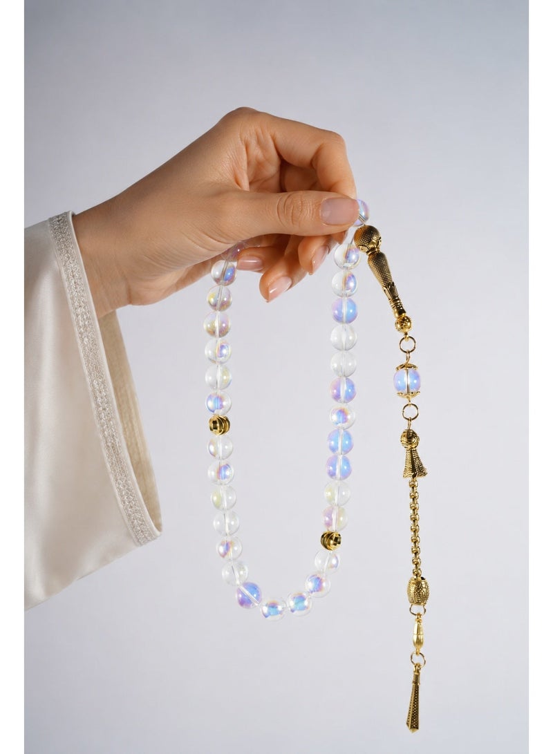 TranquilBeads 33-Bead Aurora Borealis Beads Tasbih Misbaha, Iridescent Crystal Prayer Beads with Golden Tassel, Gift for Men Women, Ramadan Eid Birthday Gift Box - Image 4