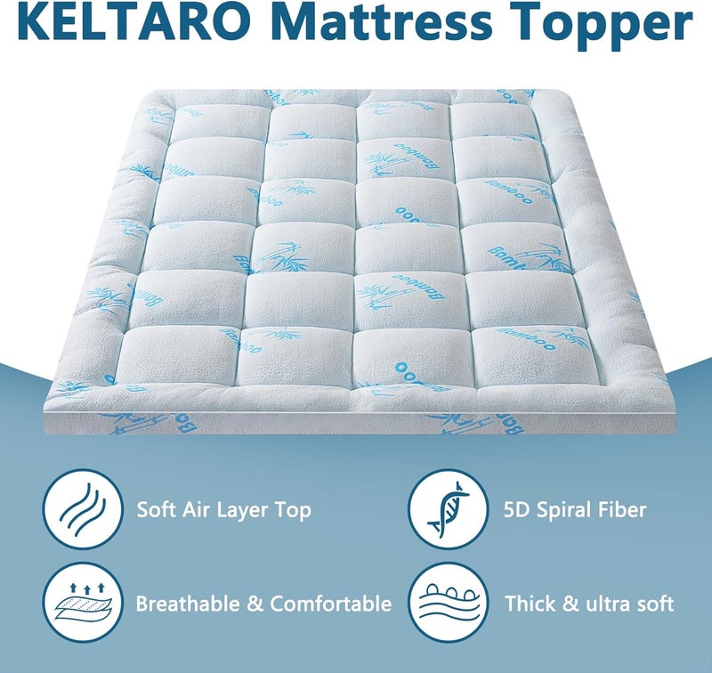 KELTARO Mattress Topper Queen Size,Viscose Made from Bamboo Extra Thick Mattress Pad 8-21" Deep Pocket Soft Down Alternative Fill Mattress Protector Pillow Top Mattress Cover(60x80 Inches) - Image 2