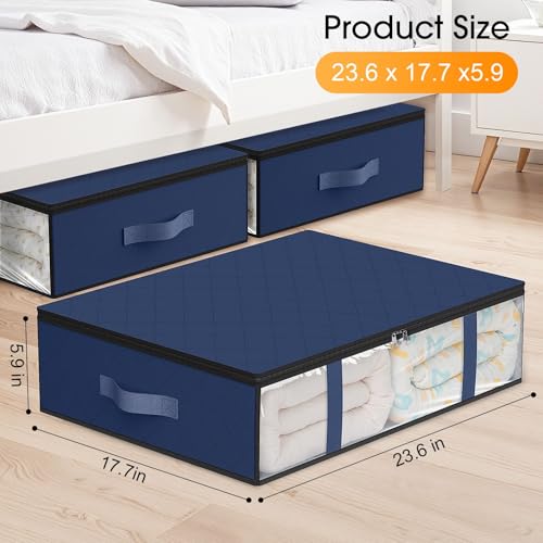 StorageRight Under Bed Storage Bags 3 Pack 40L Large Clothes Comforter Storage Containers with Clear Window Breathable Fabric Organizer for Blankets Bedding Seasonal Clothing Blue - Image 3