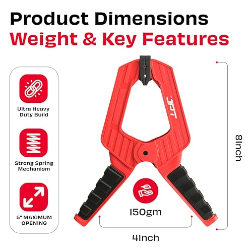 JPT Ultra Heavy Duty 200MM Wood Spring Clamp – 180N Strong Grip with Bold Steel Spring | 4-Inch Clamping Capacity | High-Strength ABS for Carpentry, DIY & Workshop Use - Image 2
