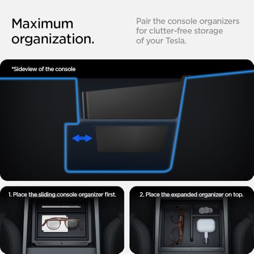Spigen Non-Slide Center Console Organizer (Expanded Capacity) for Tesla Model Y Juniper (2025/26) & Model 3 Highland (2024/25) - [Non-Slide] - Image 3