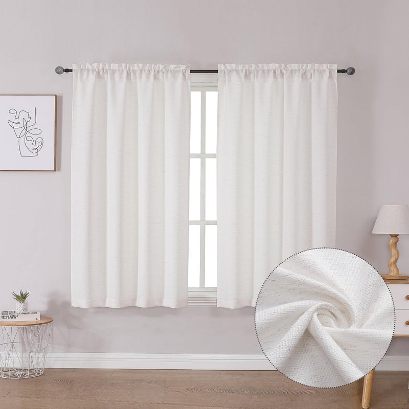 Lecloud Bessie Curtains 45 Inch Length 2 Panels Set, Light Filtering Faux Linen Textured Soft Airy Window Curtains, Rod Pocket Window Treatments for Living Room Bedroom, Each 30 W x 45 L, Natural - Image 1