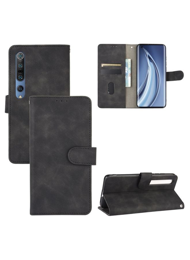 Case Cover For Xiaomi Mi 10 Pro Solid Color Skin Feel Magnetic Buckle Horizontal Flip Calf Texture PU Leather Case with Holder & Card Slots & Wallet Black