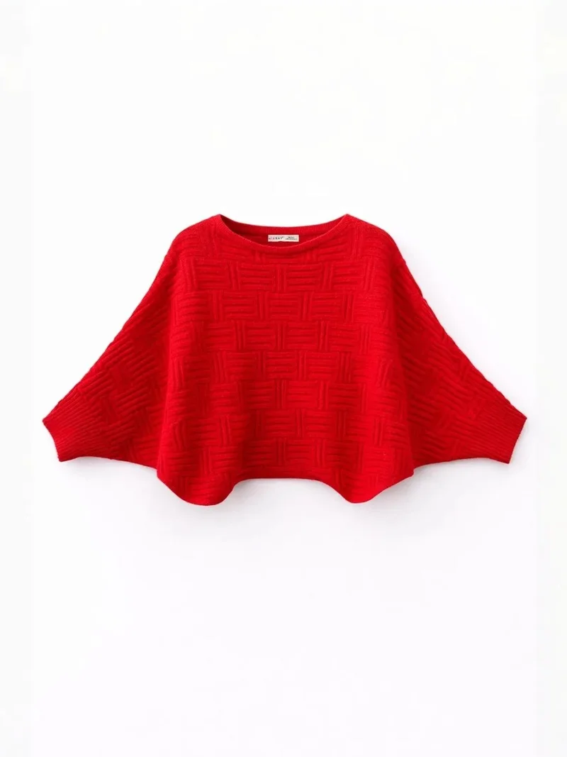 ميكسراي MIXRAY Oversized Textured Ribbed Crew Neck Sweater