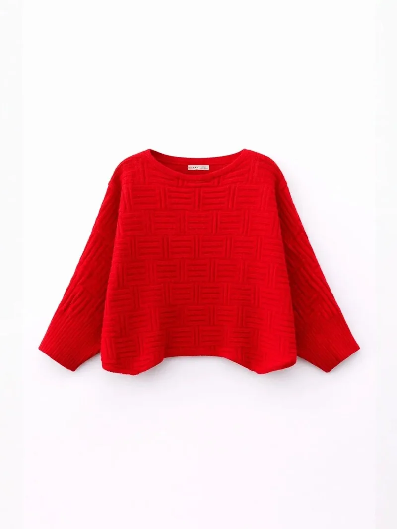 ميكسراي MIXRAY Oversized Textured Ribbed Crew Neck Sweater