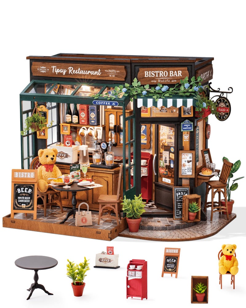 Rolife DIY Miniature House Kit for Adults, Mini Wooden Dollhouse Kit, Bakery Tiny House Diorama Building Kits-Birthday Christmas Craft Hobbies Gift for Teens Kids (Tipsy Restaurant) - Image 1
