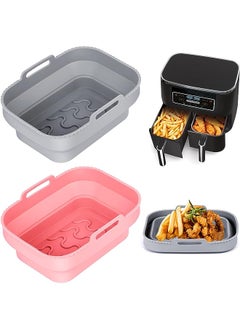 2PCS Silicone Pot for Ninjas Dual Air Fryer, Reusable Silicone Air Fryer  Liner, Double Air Fryer Silicone Air Fryer Basket BPA Free Air Fryer Rack 