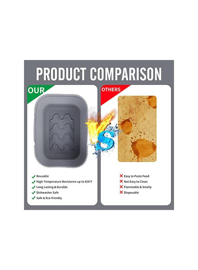 PROMASS 2 PCS Silicone Air Fryer Liner, Reusable Pot with Pair of Heat Resistant Hand Clips for Ninjas Dual Air Fryer, Food Grade Air Fryer Rack Accessories Compatible for Air Fryer, Microwave, and Oven - Image 2