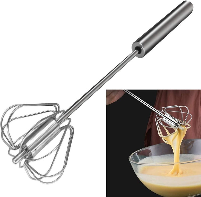 Feeziloe Egg Whisk, Hand Push Whisk Blender, Stainless Steel Egg Beater, Milk Frother, Rotating Push Mixer Stirrer for Whisking, Beating, Stirring - Image 1