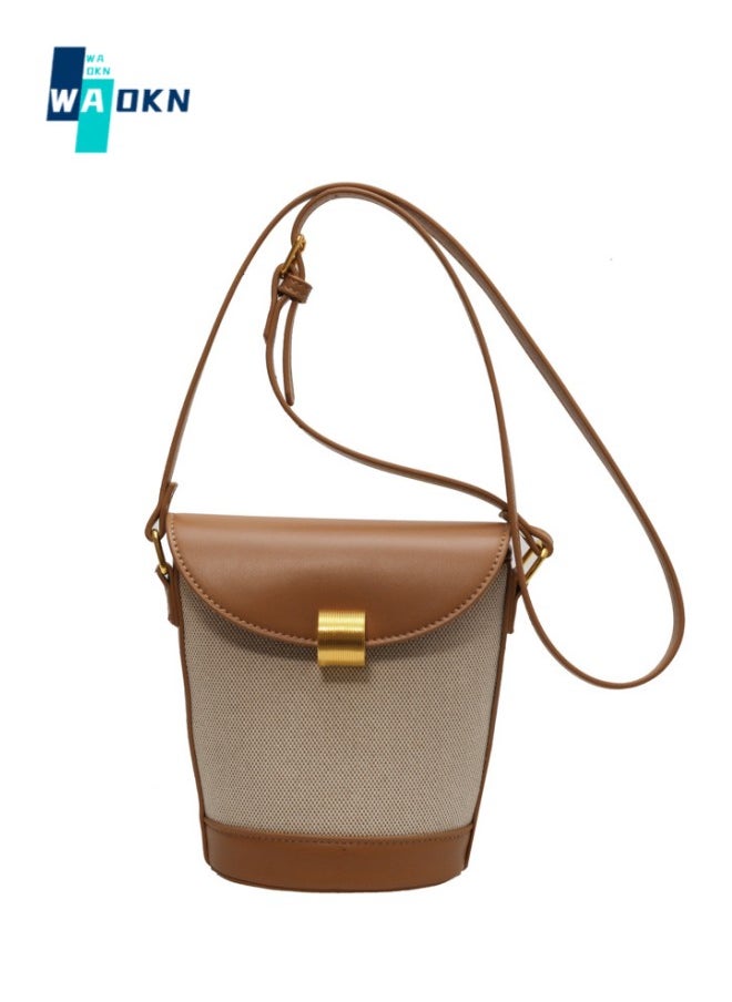 WAOKN - Women's New Minimalist Shoulder Bag, Ladies Portable Metal Buckle Carrying Bag Small Bag, Flap Canvas Bucket Bag, Crossbody Bag Side Bag Sling Bag - Image 1