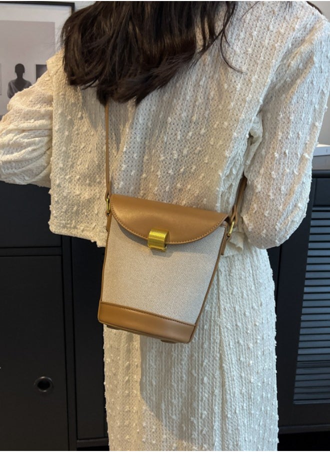 WAOKN - Women's New Minimalist Shoulder Bag, Ladies Portable Metal Buckle Carrying Bag Small Bag, Flap Canvas Bucket Bag, Crossbody Bag Side Bag Sling Bag - Image 1