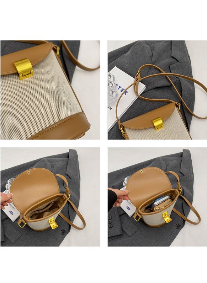 WAOKN - Women's New Minimalist Shoulder Bag, Ladies Portable Metal Buckle Carrying Bag Small Bag, Flap Canvas Bucket Bag, Crossbody Bag Side Bag Sling Bag - Image 1