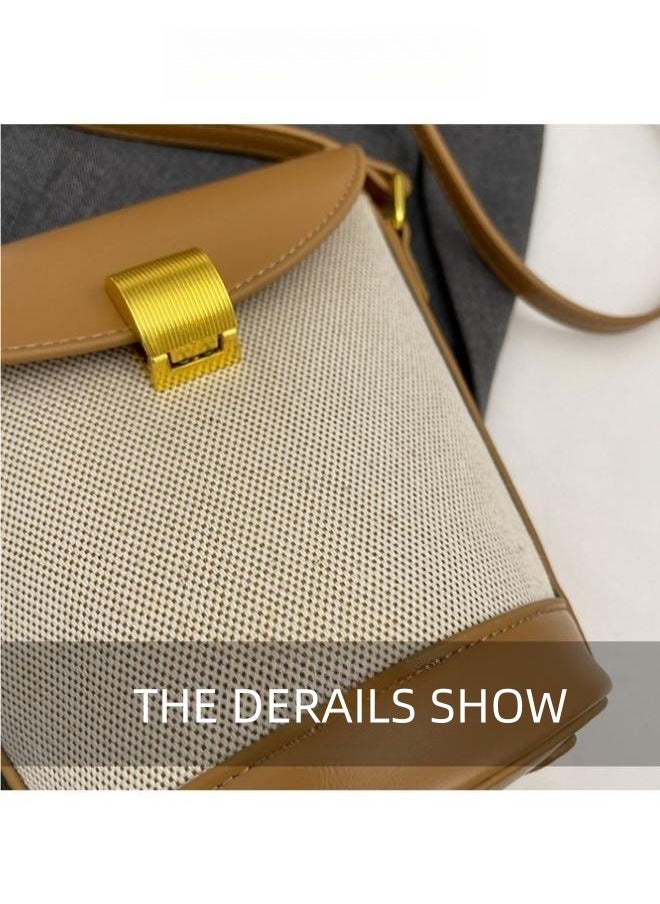 WAOKN - Women's New Minimalist Shoulder Bag, Ladies Portable Metal Buckle Carrying Bag Small Bag, Flap Canvas Bucket Bag, Crossbody Bag Side Bag Sling Bag - Image 1