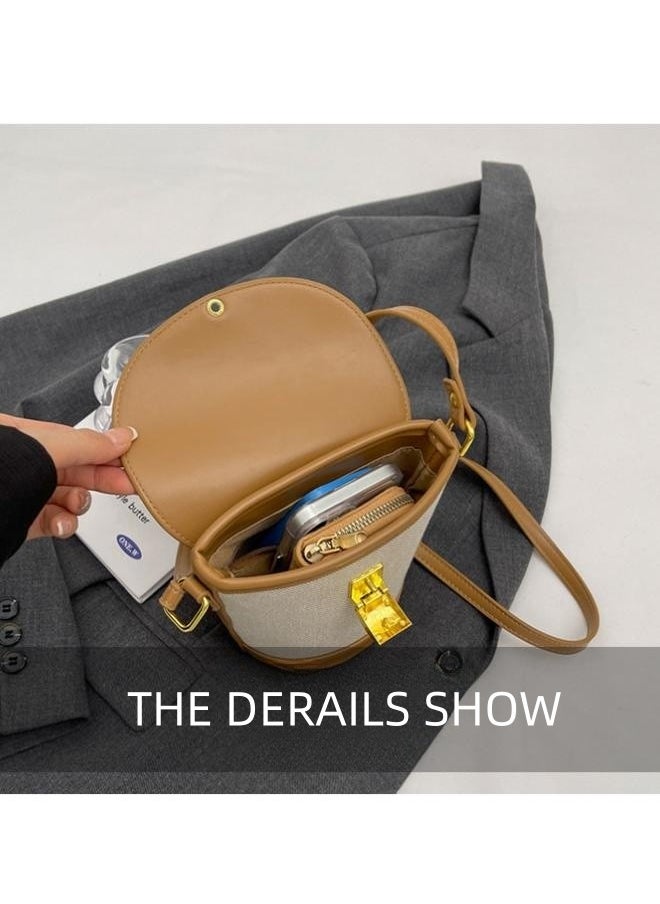 WAOKN - Women's New Minimalist Shoulder Bag, Ladies Portable Metal Buckle Carrying Bag Small Bag, Flap Canvas Bucket Bag, Crossbody Bag Side Bag Sling Bag - Image 1