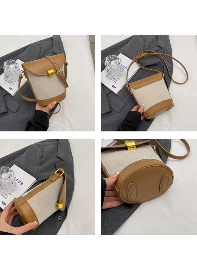 WAOKN - Women's New Minimalist Shoulder Bag, Ladies Portable Metal Buckle Carrying Bag Small Bag, Flap Canvas Bucket Bag, Crossbody Bag Side Bag Sling Bag - Image 1