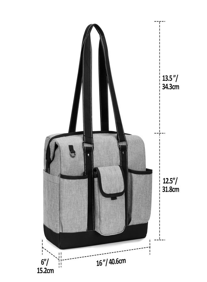 داميرو حقيبة داميرو للمعلمات مع جيب للكمبيوتر المحمول، حقيبة عمل للمعلمات مزودة بأزرار كبس جانبية للنساء ولوازم التدريس، رمادي - Image 5