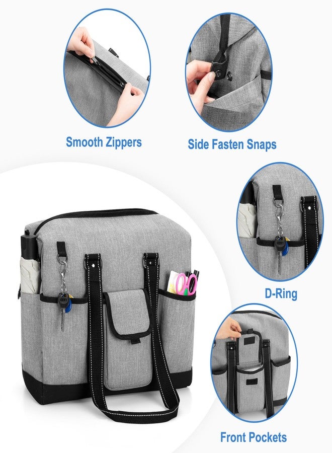 داميرو حقيبة داميرو للمعلمات مع جيب للكمبيوتر المحمول، حقيبة عمل للمعلمات مزودة بأزرار كبس جانبية للنساء ولوازم التدريس، رمادي - Image 2