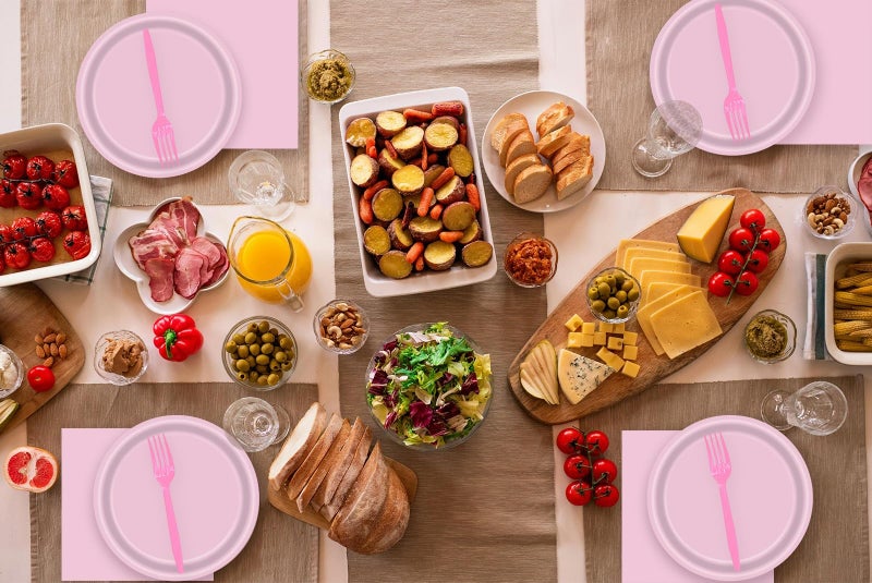 Lyfree 72 Pcs Pink Paper Plates 7In Disposable Dessert Plates Napkins And Forks Party Tableware Set Decoration Supplies For Birthday Baby Shower Wedding Holiday Bridal Shower Party  Serve 24 - Image 5