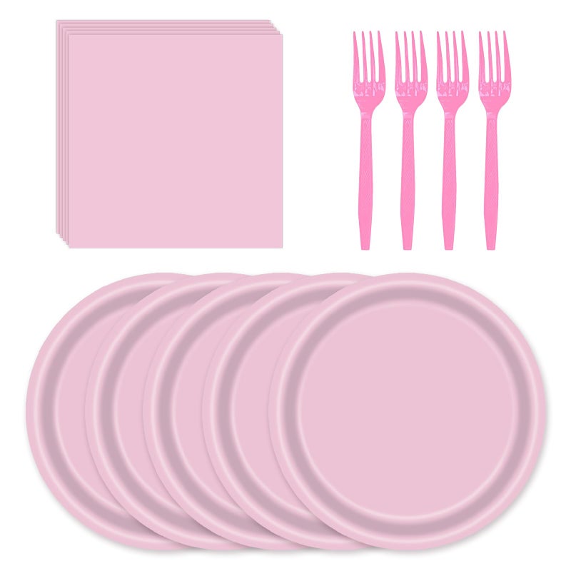 Lyfree 72 Pcs Pink Paper Plates 7In Disposable Dessert Plates Napkins And Forks Party Tableware Set Decoration Supplies For Birthday Baby Shower Wedding Holiday Bridal Shower Party  Serve 24 - Image 1