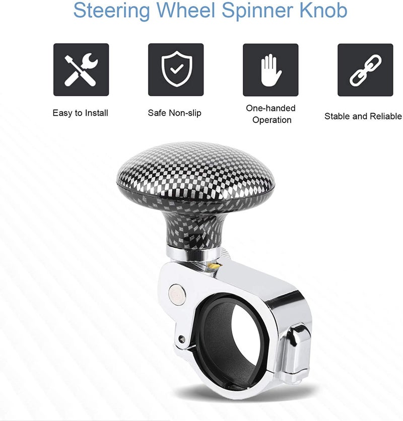 OVERA مقبض عجلة القيادة أوفيرا، زر عجلة قيادة عالمي، كرة طاقة إضافية للتحكم في عجلة القيادة، مقبض ثابت لعجلة القيادة للسيارة، الجرار، الجرار العشبي، القارب (أسود) - Image 3