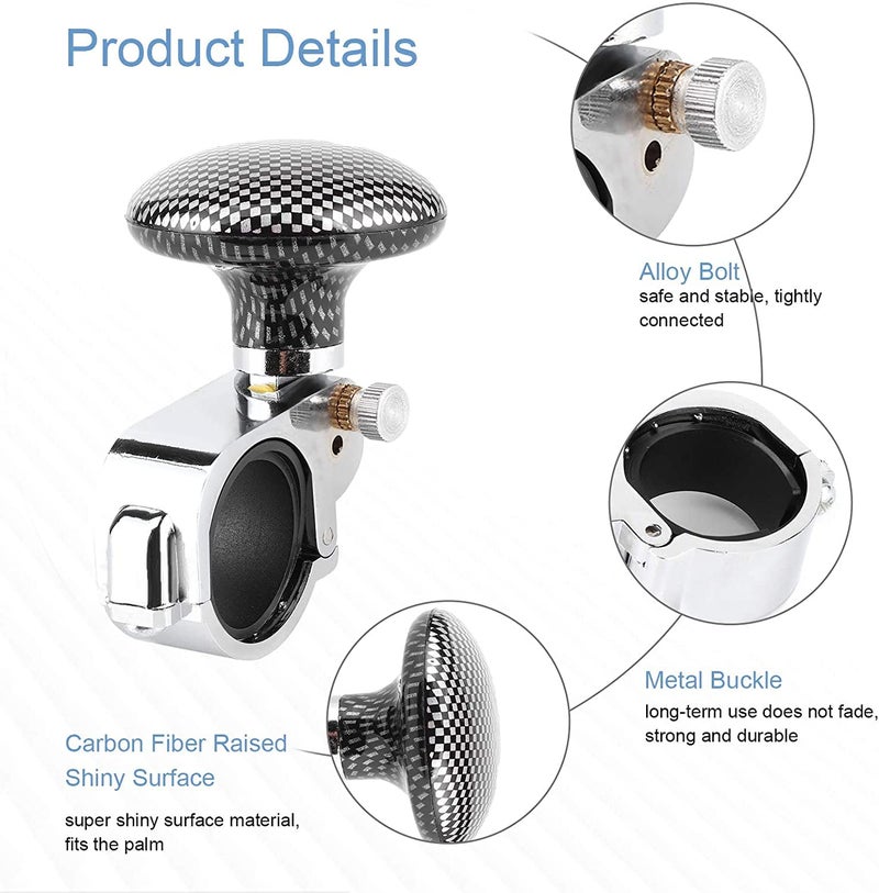 OVERA مقبض عجلة القيادة أوفيرا، زر عجلة قيادة عالمي، كرة طاقة إضافية للتحكم في عجلة القيادة، مقبض ثابت لعجلة القيادة للسيارة، الجرار، الجرار العشبي، القارب (أسود) - Image 2