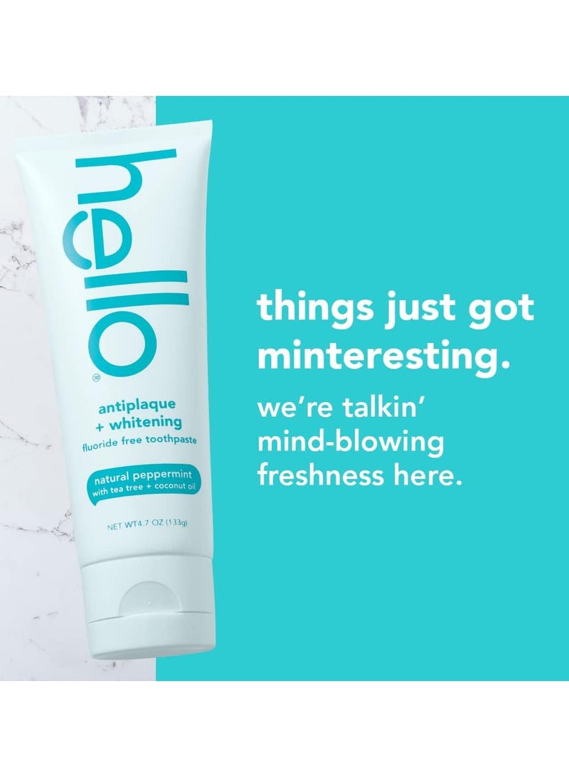 Hello Oral Care Antiplaque + whitening fluoride free toothpaste, 4.7 ounces (2 count) + naturally healthy antigingivitis mouthwash, 16 ounces - Image 2