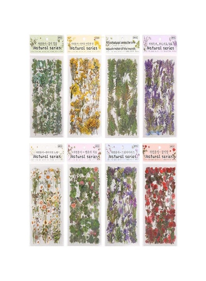 DEOXY Pack of 8 Sheet Transparent Pressed Flower Stickers, Dried Resin Flowers Stickers Plant Stickers for Scrapbooking DIY Diary Art Craft Planner Bottles Laptops, self-adhesive, 10x18x10 cm - Image 1