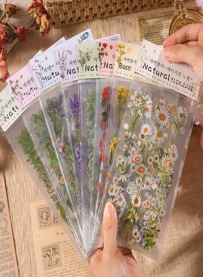 DEOXY Pack of 8 Sheet Transparent Pressed Flower Stickers, Dried Resin Flowers Stickers Plant Stickers for Scrapbooking DIY Diary Art Craft Planner Bottles Laptops, self-adhesive, 10x18x10 cm - Image 2