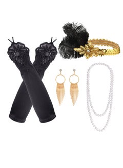 Excefore Party Dress Up Set, 1920s Flapper Accessories Set for Women, Fancy Dress Party Accessories with Flapper Headband Long Gloves Pearl Necklace, Great Gatsby Theme Party Accessories (A3)  - Image 1