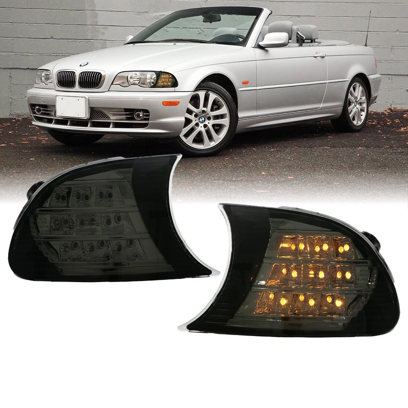 USR DEPO 0203 E46 2D ضوء زاوية LED كامل باللون البرتقالي مصباح إشارة انعطاف لليسار واليمين متوافق مع 2002-2003 BMW E46 كوبيه كابريو 325 330 و 2002-2006 E46 M3 عدسة مدخنة توصيل وتشغيل
