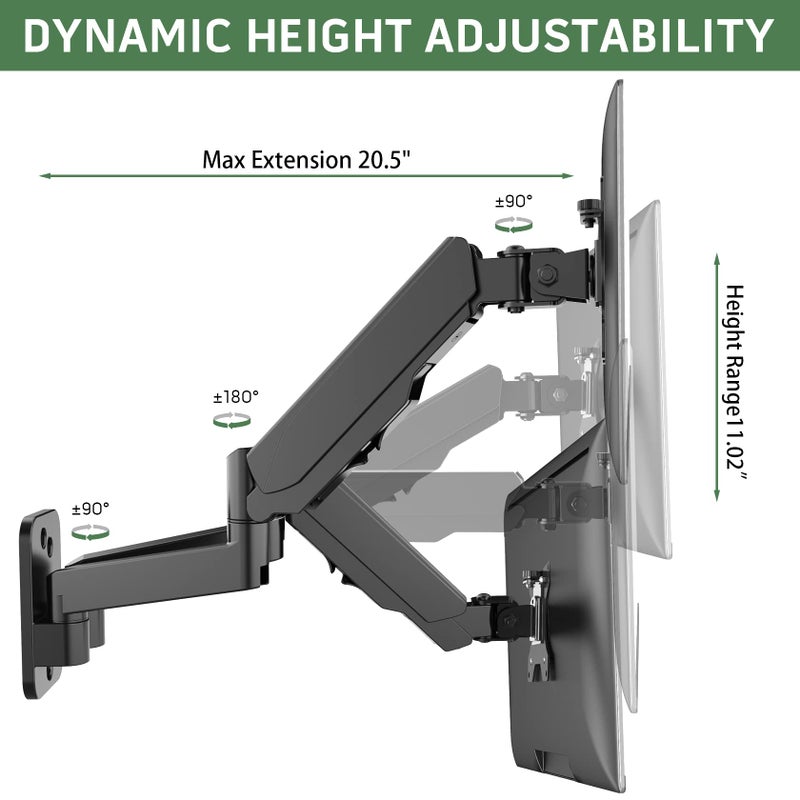 UPGRAVITY Dual Monitor Wall Mount, Double Monitor Wall Stand for Two 17-32 inch Flat Computer Screens, Height Adjustable Gas Spring Mounted Bracket Arms Hold up to 17.6lbs, VESA 75/100 - Image 5