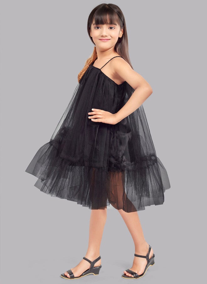 PinkChick Black Tulle A-Line Dress for Girls - Image 3