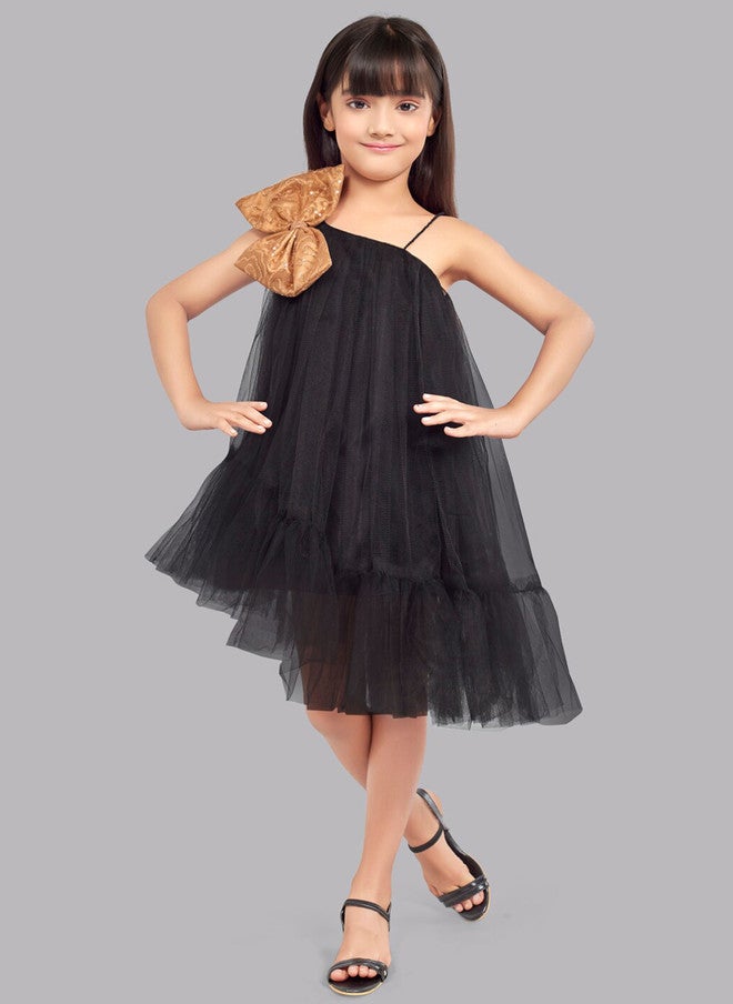 PinkChick Black Tulle A-Line Dress for Girls - Image 1