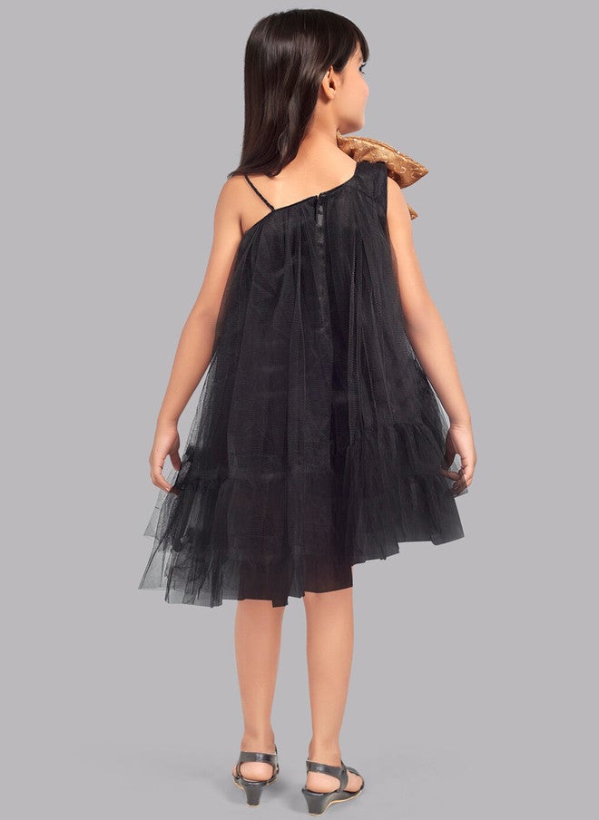 PinkChick Black Tulle A-Line Dress for Girls - Image 4
