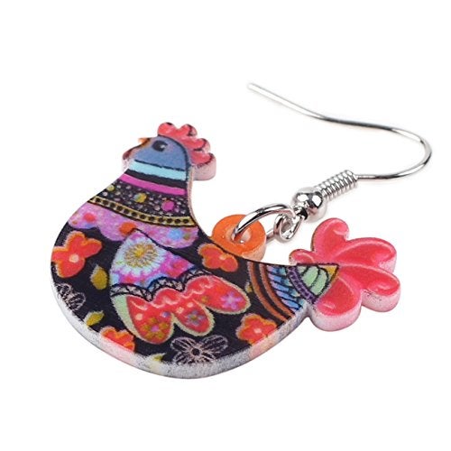 BONSNY Acrylic Drop Hen Chicken Earrings Funny Farm Design Lovely Gift For Women By The Bonsny (Red) - Image 3