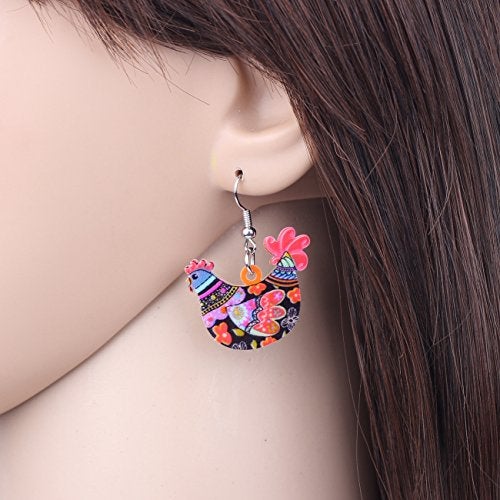 BONSNY Acrylic Drop Hen Chicken Earrings Funny Farm Design Lovely Gift For Women By The Bonsny (Red) - Image 4